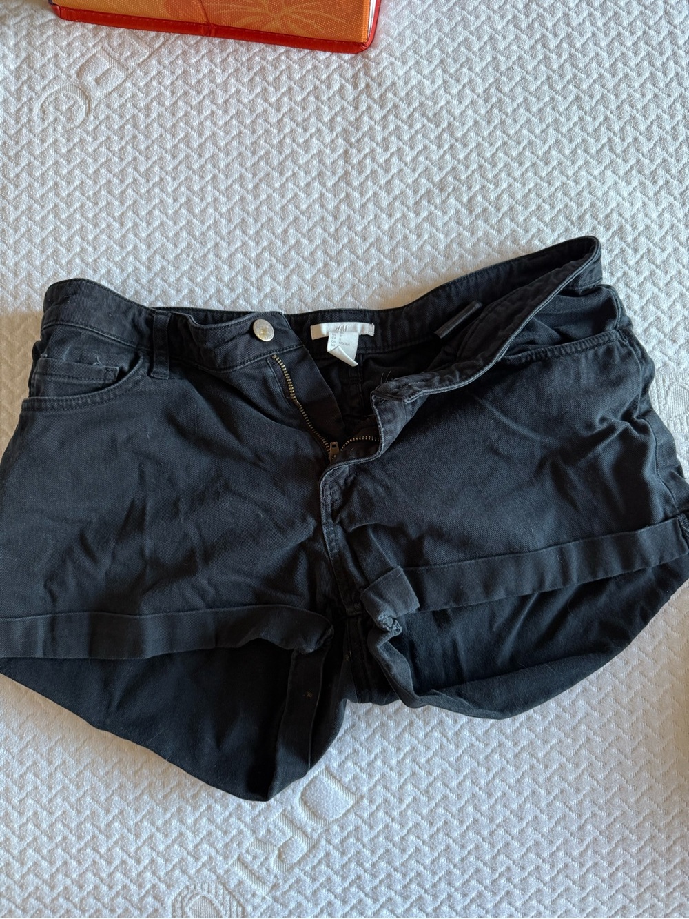 H&M Black Denim Fold-Over Jean Shorts